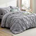 Bedsure Queen Comforter Set Grey - Bed in a Bag Queen Size Bedding 7 Pieces, GentleSoft Pintuck Bed Set Gift for Family, All Season Down Alternative Comforter with Sheets, Pillowcases & Shams