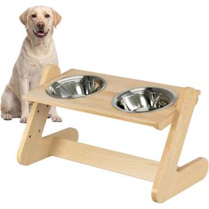 Solid Birch Wood Elevated Dog Bowl Stand for Large & Medium Dogs