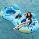 Jasonwell Inflatable River Tube Float - 2 Person Heavy Duty River Float Pool Floats with Removable Cooler Lake Water Tubes for Floating River Raft Lounge Floatie with 2 Cup Holders for Adults (SB)