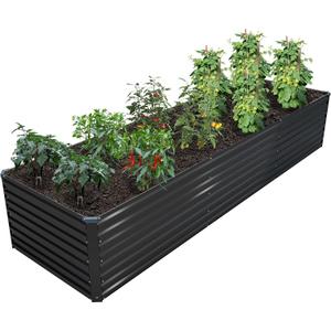 DIIYIV Galvanized Raised Garden Bed Kit Outdoor Patio,12x2x2ft Large Rectangular Metal Planter Boxes,Deep Root Box Planter for Gardening,Vegetables,Flowers,Herbs-Black