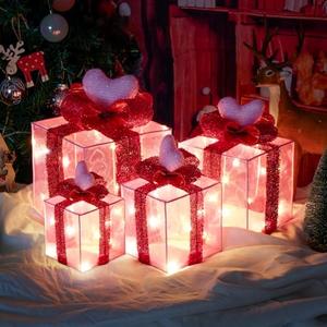 Set of 1 Valentines Day Pink Heart Lighted Gift Boxes, Battery Operated Romantic Wedding Decoration, Light Up Indoor Outdoor Decor for Proposals, Birthday Parties