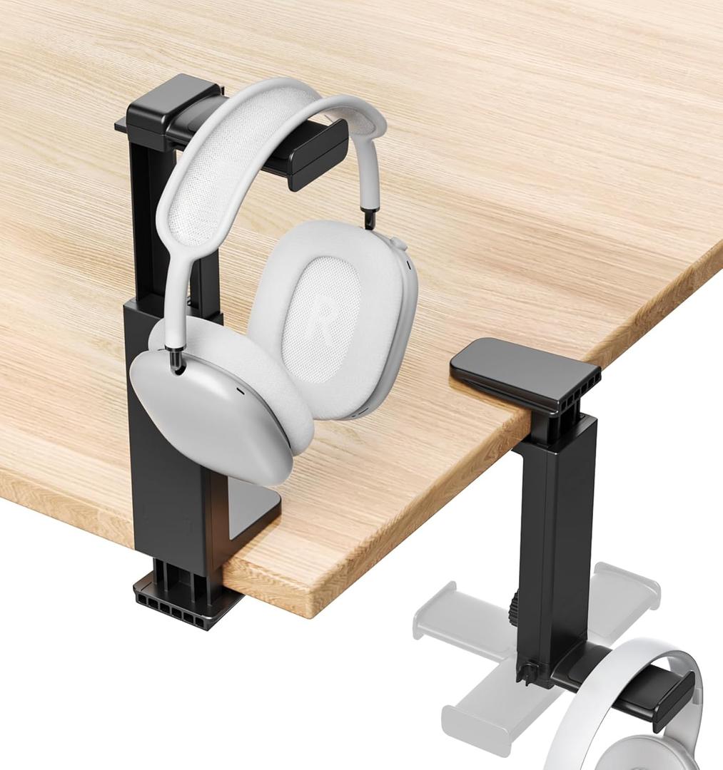 Headphone Stand & Hanger for Desk, 2 in 1 Above & Under Desk Gaming Headset Holder Mount with Height Adjustable & Rotating Clamp, Dual-sided Anti-slip Pad, Earphone Rack with Cable Clip