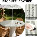 Round Outdoor Tablecloth with Zipper and Umbrella Hole, Fitted Table Cloth with Elastic, Oil Waterproof Tablecover for Patio Picnic Camping Garden Fits 61"-65" Round Table, Green Stripes
