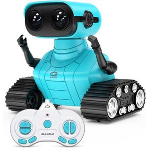 ALLCELE Robot Toys, Rechargeable RC Robots for Kids Boys, Remote Control Toy with Music and LED Eyes, Gift for Children Age 3 Years and Up - Blue
