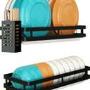 Wall Mounted Stainless Steel Dish Drying Rack Fruit Vegetable Storage Basket with Drainboard and Hanging Chopsticks Cage Kitchen Shelf Utensils Organizer (2 Tier)