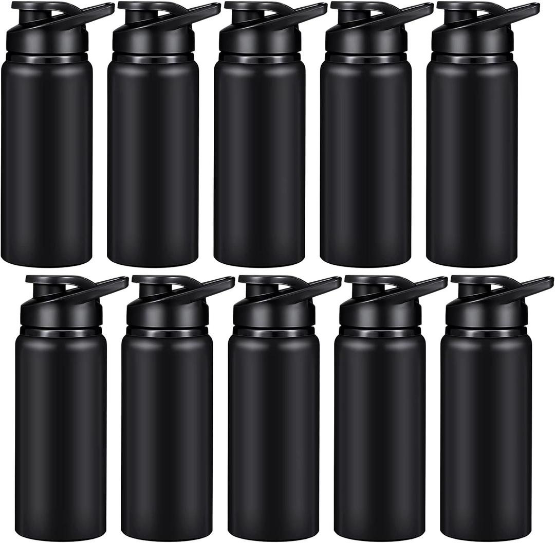 CHENGU Water Bottle Bulk 20 oz Aluminum Reusable Bottles Lightweight Snap Lid Water Cups Easy Carry Leak Proof Travel Tumbler for Gym Sports Camping Hiking Fishing (Black)