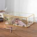 10.8 Glass Jewelry Box Gold Card Box with Hinged Lid, Gold Keepsake Box for Storage Wedding Card, Trinkets, Photo and More, Cute Glass Box for Women and Girl,Vintage
