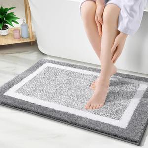 OLANLY Bathroom Rugs 30x20, Extra Soft and Absorbent Microfiber Bath Rugs, Non-Slip, Machine Washable, Quick Dry Shaggy Bath Carpet, Bath Mats for Bathroom Floor, Tub, Shower, Grey