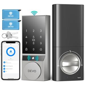 Devo G5 Smart Door Lock, 5 in 1 Keyless Entry Door Lock with Doorbell, Built-in Wi-Fi Smart Lock Deadbolt for Front Door, No Hubs, App Remote Control, IP54 Waterproof, BHMA Grade 3 (Silver)