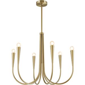 Modern Farmhouse Candlestick Chandelier Vintage 6 Light Gold Candle Chandelier Light Fixture Rustic Industrial Brushed Brass Dining Room Candle Pendant Hanging Lighting for Bedroom MPL26-6GDN, 25.19 inches