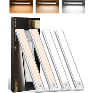 EZVALO 4-Pack Under Cabinet Lighting, 12-inch Motion Sensor Light, 2400mAh Rechargeable, 3 Color Temperatures, Dimmable, Magnetic Wireless Lighting for Kitchen, Closet, Pantry, Stairs, 11.8 Inch