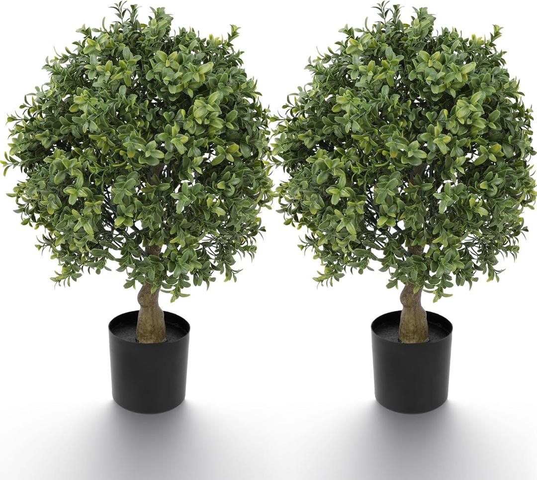 Artificial Boxwood Topiary Ball Tree 22inch Fake Topiary Tree Faux Ball Shaped Potted Plant for Porch Home Garden Decor 2Pack
