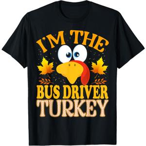 Thanksgiving I'm The Bus Driver Turkey Matching T-Shirt, 2XL, Black