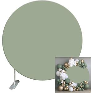 Renaiss Sage Green Round Backdrop Cover 7.2ft Polyester Solid Color Green Circle Backdrop Cover for Baby Shower New Born Birthday Party Wedding Decorations