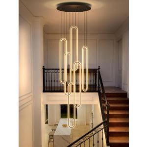 Flashing God H138 Modern Chandelier 6-Rings Large Chandelier for High Ceiling Led Dimmable Ring Pendant Lighting Black Contemporary Chandeliers for Villa Foyer Entrance Living Room