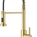 FORIOUS Gold Kitchen Faucet with Pull Down Sprayer, Stainless Steel Commercial Single Handle Classic Spring Pull Out Sink Faucet for Pot Filler, Farmhouse Camper Bar Laundry Room