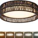 SineRise 12" Flush Mount Ceiling Light,25W LED Rattan Ceiling Light Fixture,Dimmable Handmade Boho Light Fixtures with Rattan,Farmhouse Lighting Fixtures Ceiling for Hallway Kitchen Bedroom(Black)