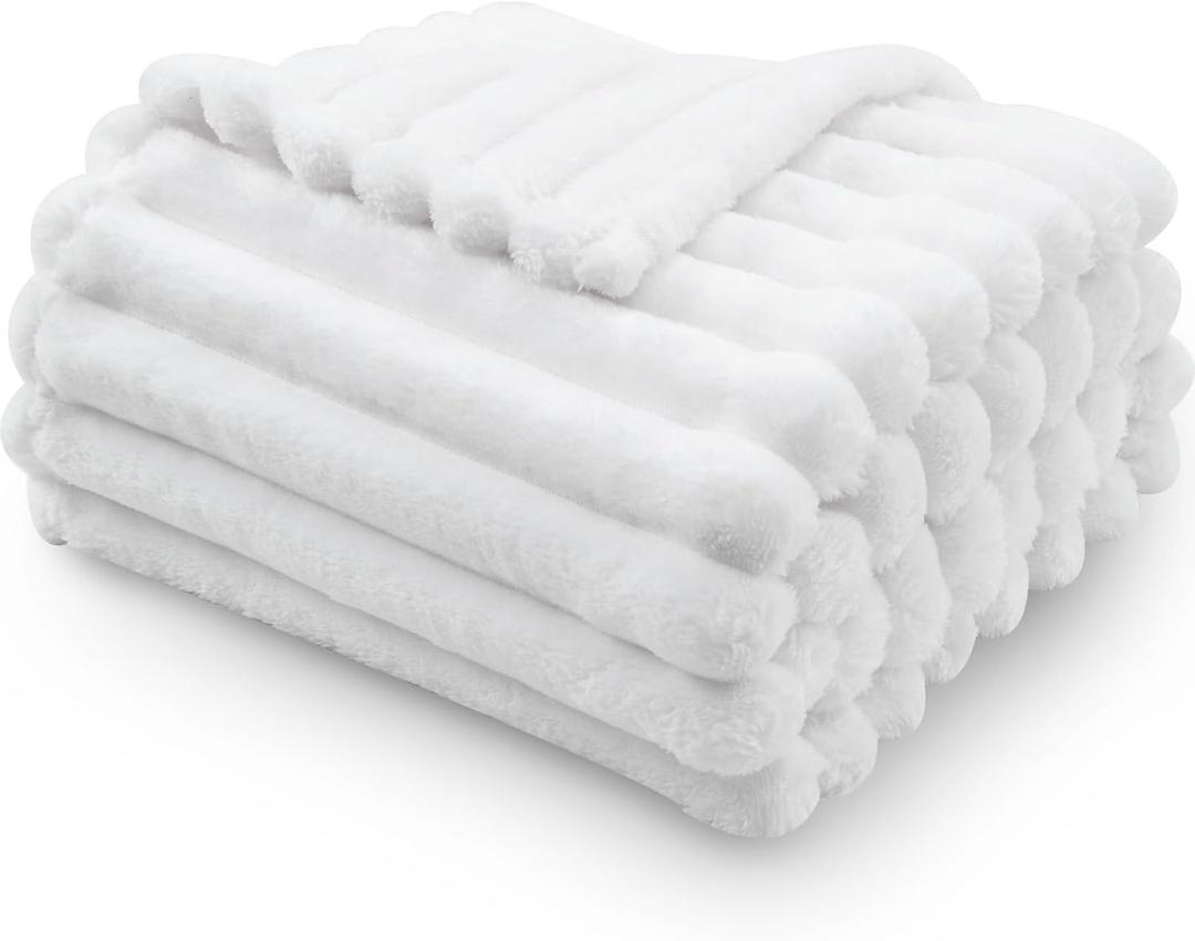 Fleece Ribbed Cozy Throw Blanket for Couch