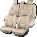Leather Car Seat Covers Full Set Automotive Seat Protectors, Beige