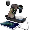 4 in 1 Wireless Charging Station for iPhone, Apple Watch & AirPods - Wireless Charger for iPhone Series 16/15/14/13/12 - Apple iWatch Series 7/9/8 with Extra USB Port & Foldable Design, Black