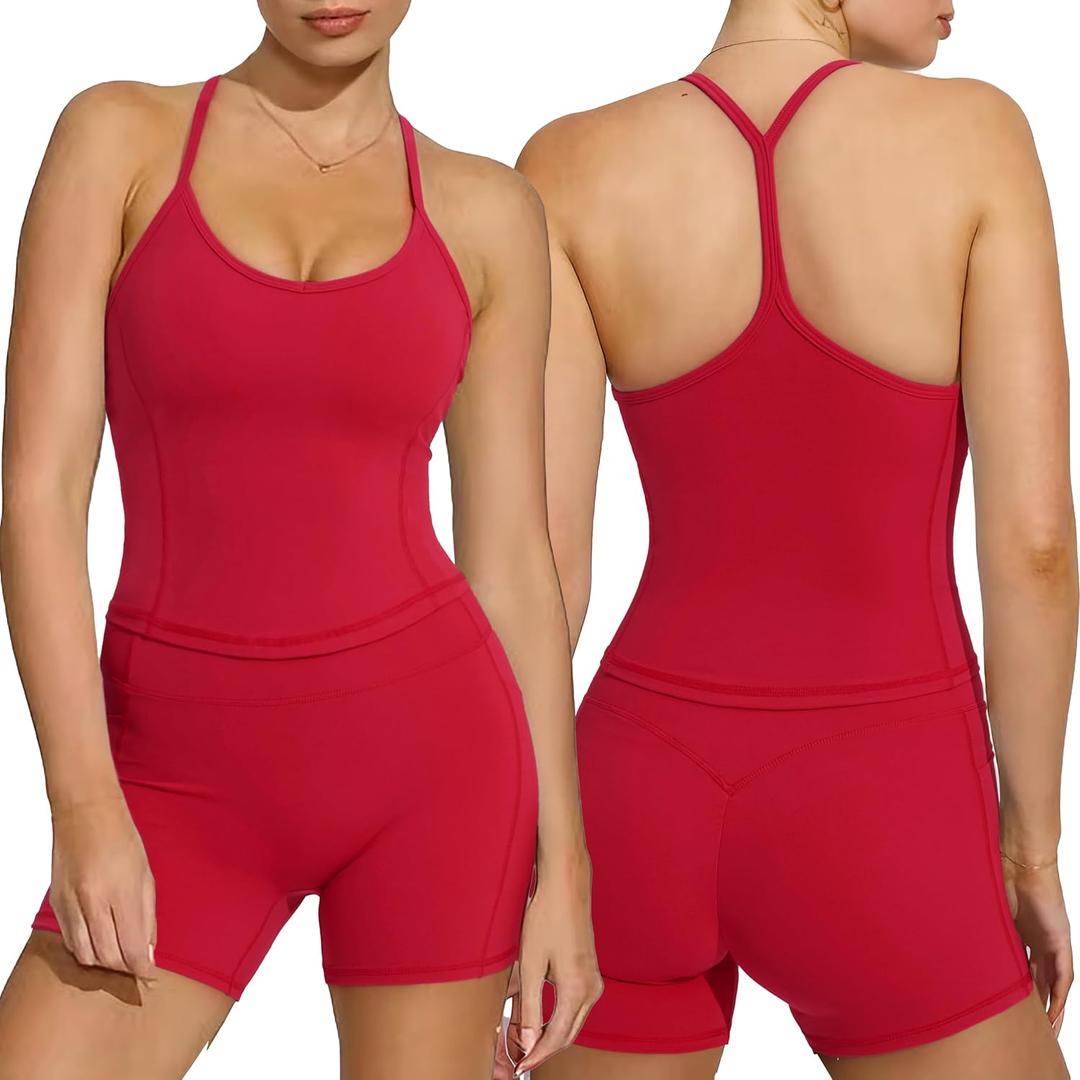 SUUKSESS Women Sexy Workout Sets Padded Sports Bra High Waisted Shorts Outfits (Red, XS)