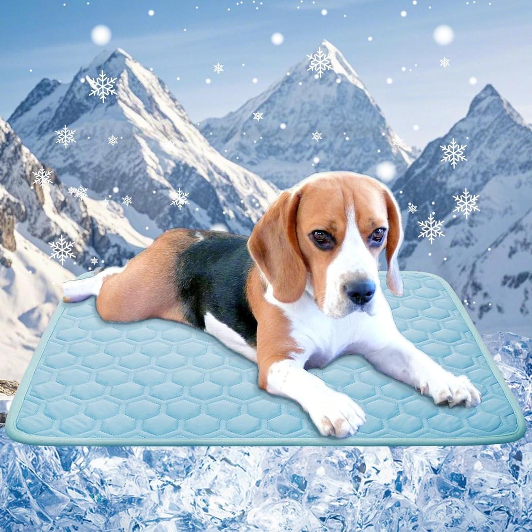 Cooling Mat for Dogs Thicken Pad for Cats,Rabbit&Medium,Large Dogs Internal Arc-Chill Cool Fiber Dog Cooling Mat Non-Slip Washable Summer Pet Outdoor Bed (Blue)