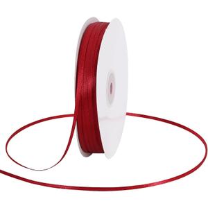 1/8 Inch x 200 Yards Deep Red Claret Thin Solid Satin Ribbon Spool Double Face Woven Fabric Ribbons for Crafts Hanging Tags Invitation Card Balloons Bouquet Hair Gift Wrapping Party Decoration