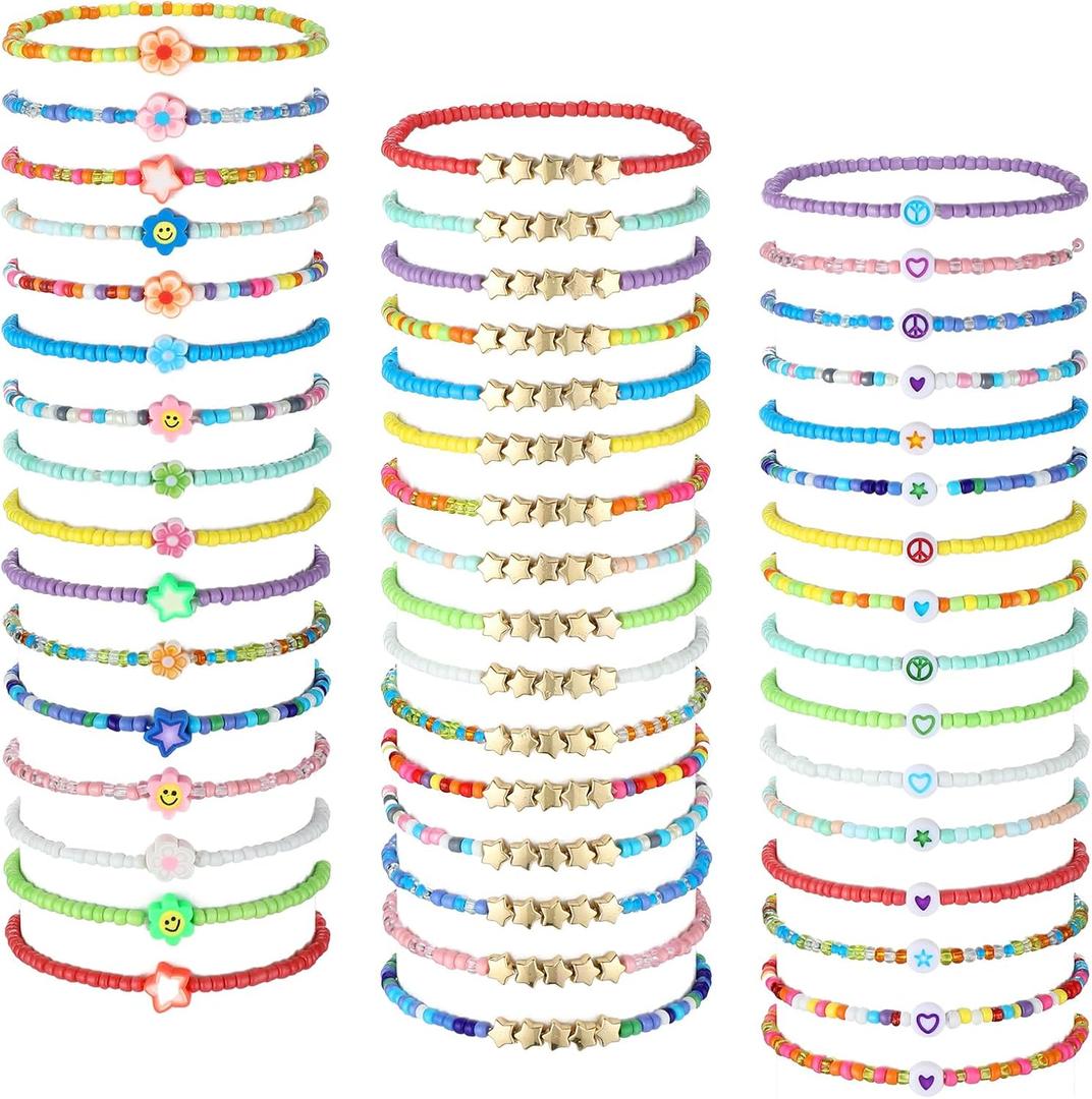 48 Pcs summer Kids Friendship Bracelet Set Adjustable Beads Bracelets Cute Friendship Princess Pretend Play Stretch Jewelry Set for Girls Women(Cute)
