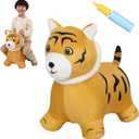 INPANY Tiger Bouncy Hopper Toys for 2 Year Old Boy, Toddlers Plush Inflatable Animal Hopping Horse, Bouncing Buddies, Ride on Rubber Bouncer, Outdoor Indoor Birthday Gifts Toy for 3 4 Yr Girl, Orange