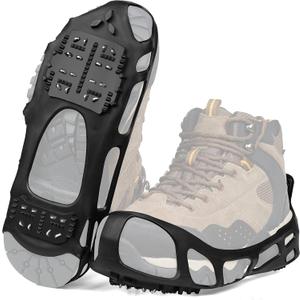 Ice Cleats Crampons for Shoes and Boots Anti Slip Snow Cleats 24 Shoe Spikes for Snow and Ice Grippers Crampons for Hiking Boots Women Men Kids Winter Walking Hiking Fishing (Small(3.5-5 men/5.5-7 women), Without Adjustable Strap)