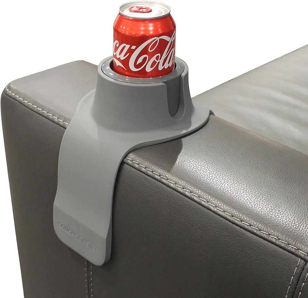 HIT PRODUCTS CouchCoaster - Original & Patented Armrest Couch Cup Holder, Steel Grey - A Weighted, Silicone, Anti Slip Coaster Stops Spills On Your Sofa, Armchair Or Recliner & Keeps Drinks in Reach