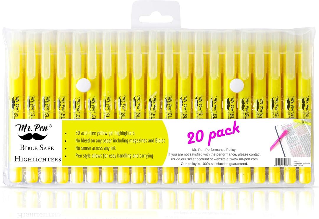 Mr. Pen- Gel Highlighters, 20 Pack, Fluorescent Yellow, Bible Highlighters for Bibles That Do Not Bleed