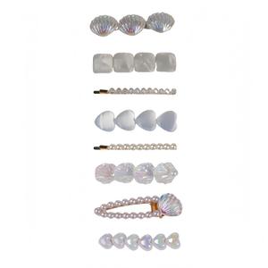 2 x 8PCS Pearl Hair Clips Set,Shiny Shell-Shaped Barrettes-Elegant Bridal Hair Accessories for Women&Girls,Wedding Gift(White)