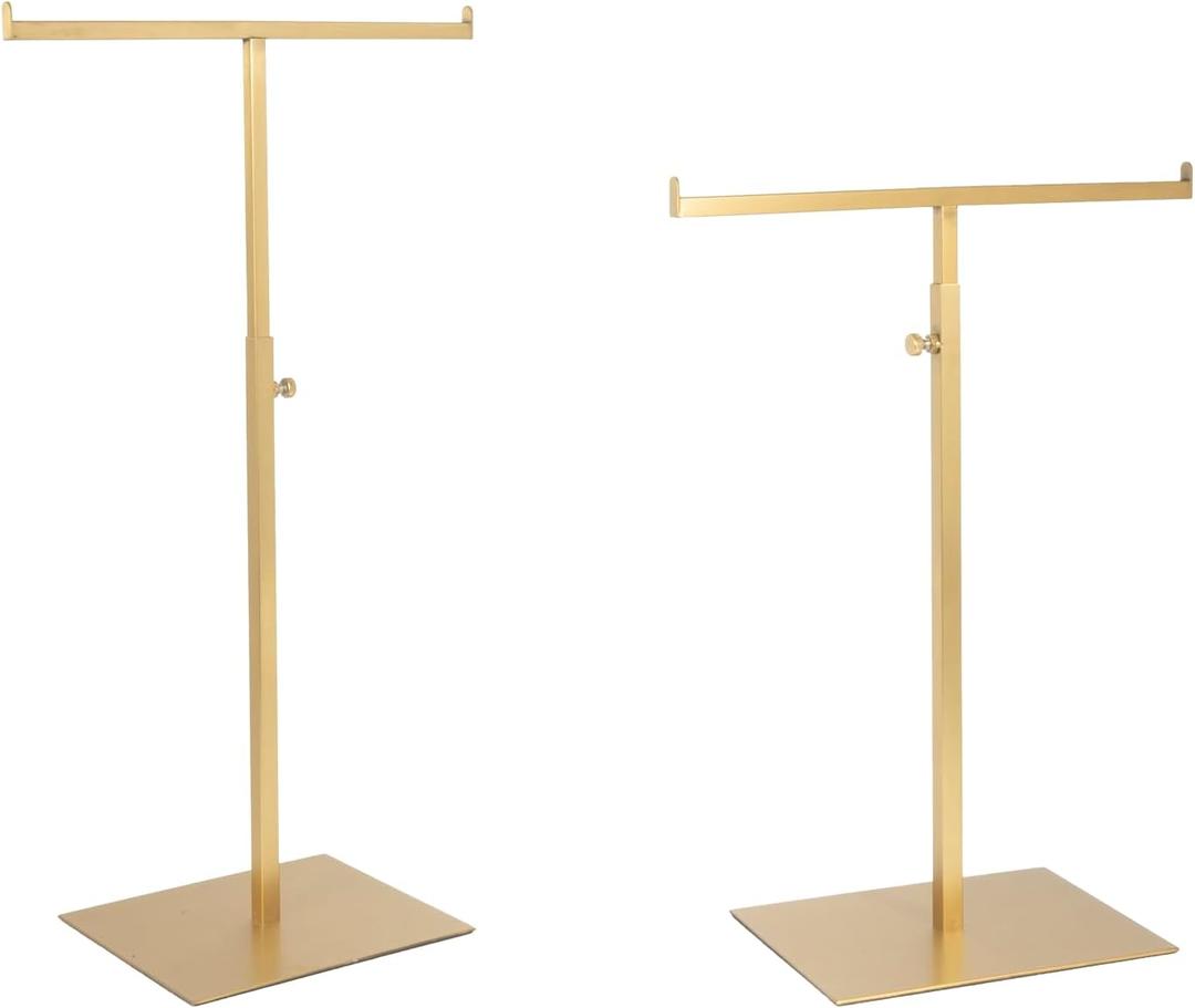 Purse Display Stand Jewelry Towers 2 Packs Stainless Steel Bag Stand Tabletop Adjustable Height Double Hook Hanging Jewelry Stands for Necklaces Organizer Home Store Boutique (Anti-fingerprint)