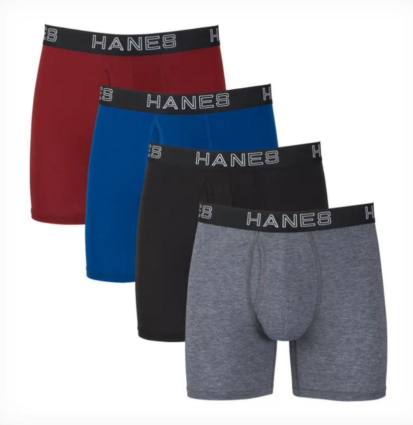 Hanes Ultimate Comfort Flex Fit Total Support Pouch Men's Boxer Brief Underwear, Red/Blue/Black/Grey, 4-Pack, M