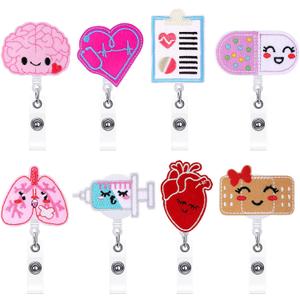 Zonon 8 Pack Valentine's Day Badge Reel Retractable with Alligator Swivel Clip Felt Funny ID Badge Holder for Holiday Nurse Doctor Student Gift(Lovely Style)