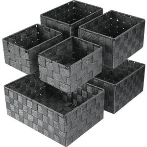 Uvellgift Woven Storage Baskets, Storage Bins, Cube Basket Container Baskets Storage Boxes Organizers for Clothes /Shelves/ Closet, Set of 6 (Grey)