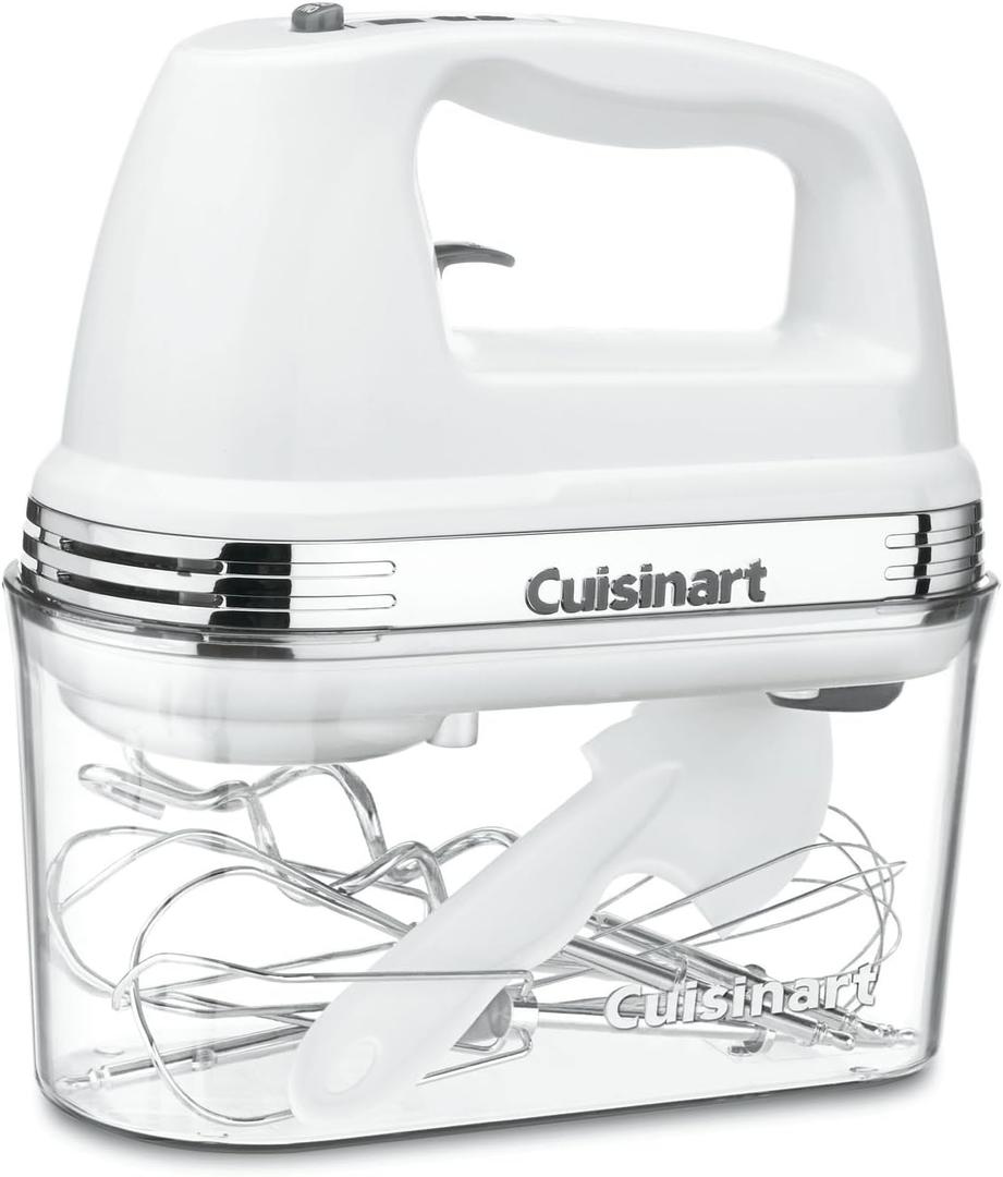 Cuisinart Power Advantage PLUS 9-Speed Hand Mixer, 220W-Motor Hand Blender Electric Mixer with 9 Speed Settings, Extra-Long Dishwasher-Safe Beaters, 3 Low Mixing Speeds, Storage Case, HM-90S, White