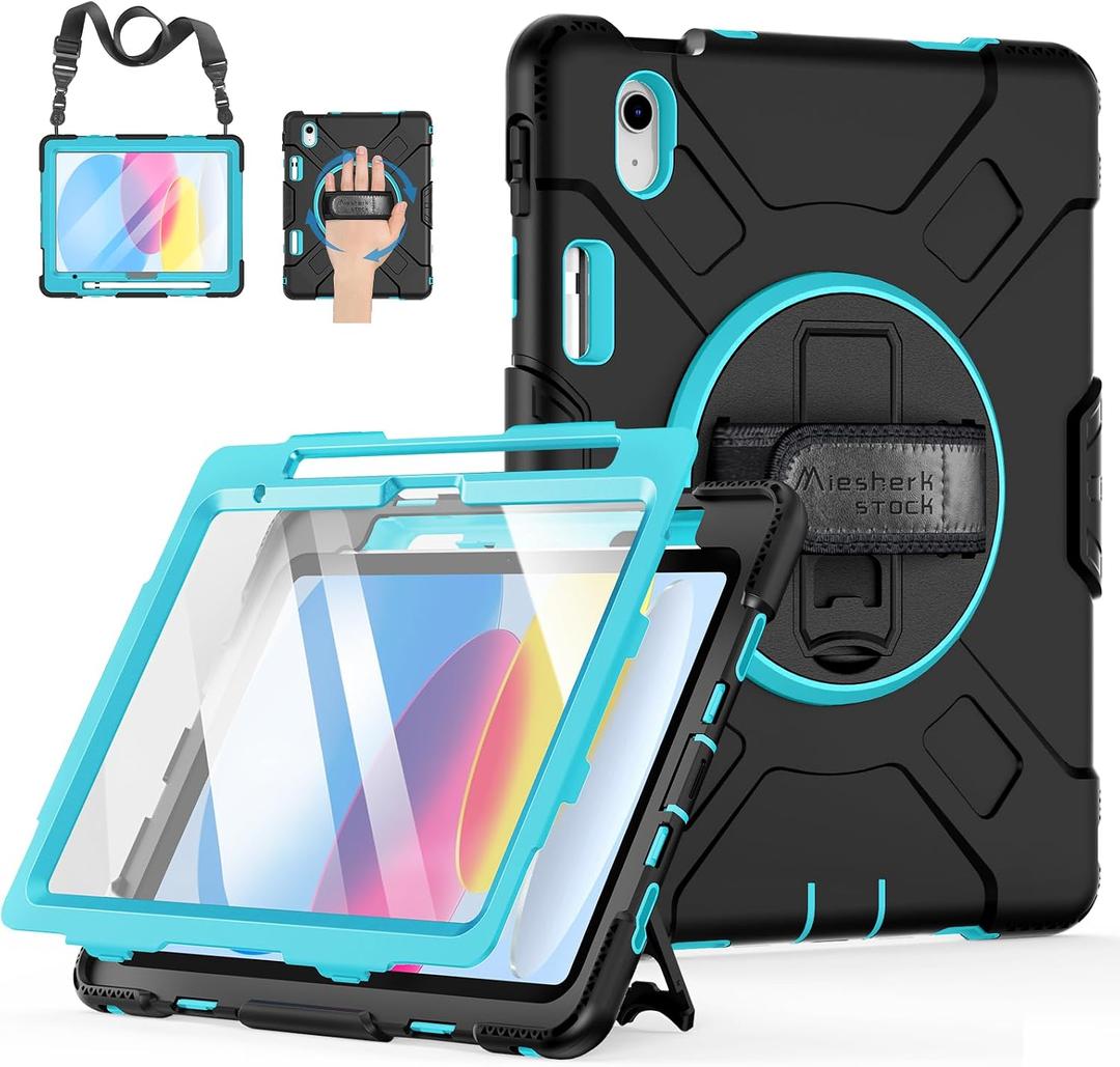 Case for iPad (A16) 11th/10th Generation Case: Protective Cover for iPad 11th Gen 11 Inch 2025 &10th Gen 10.9" 2022 with Screen Protector- Stand- Shoulder Strap- Handle- Pencil Holder-Mint Green