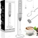 BSRGMS Milk Frother Handheld with Stand, Electric Whisk 3 Speed Adjustable, Drink Mixer with Stainless 3 Whisk, Rechargeable Hand Frother Wand, Foam Maker for Latte Cappuccino Hot Chocolate Egg Silver