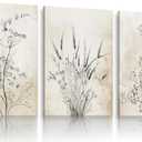 KBIERQN 3Pcs Vintage Floral Canvas Wall Art Rustic Flower Paintings Poster Prints Modern Minimalist Wildflowers Pictures Neutral Boho Wildflower for Living Bedroom Wall Decor 16x24in Framed