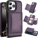 Godzoen for iPhone 16 pro Wallet Case, 2-in-1 Detachable Phone Case, Card Holder RFID Blocking, Fashionable Faux Leather Card Slot & Folding Design (Purple 6.3'')