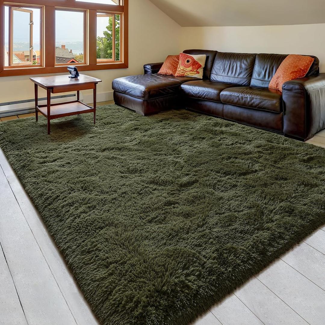 Pacapet Ultra Soft Fluffy Rug for Living Room Bedroom, 4x6 Feet Olive Green Shag Area Rug, Plush Fuzzy Carpet for Kids Room Nursery Girls Boys Dorm Home Decor