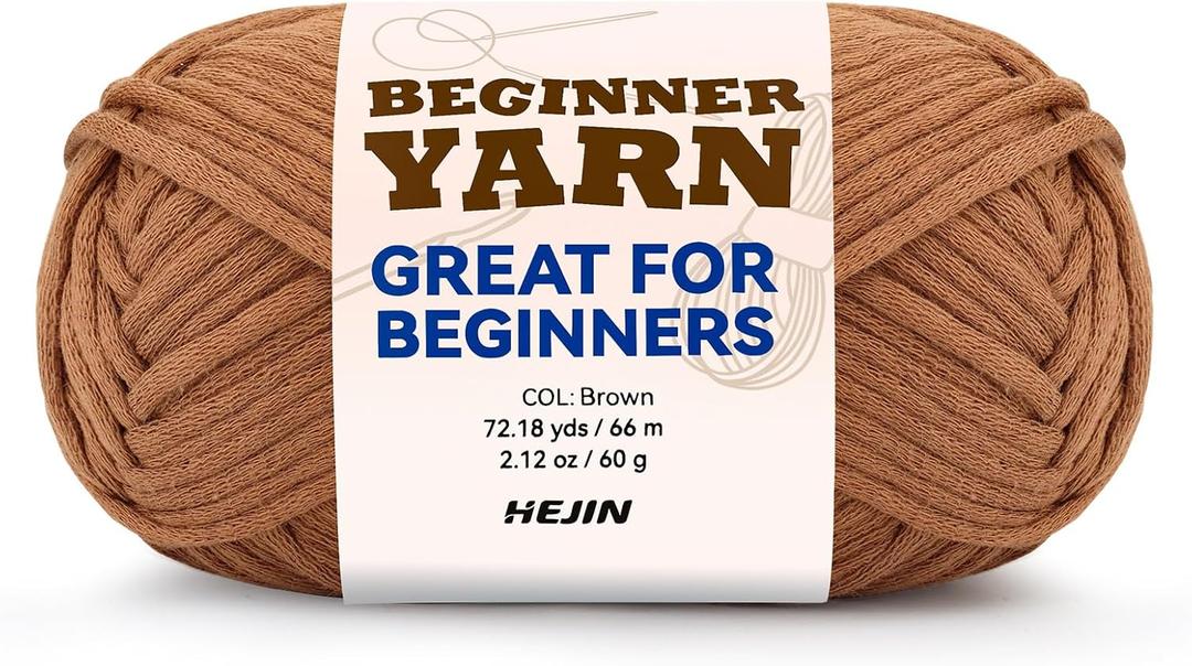 60g Brown Yarn for Crocheting and Knitting;66m (72yds) Cotton Yarn for Beginners with Easy-to-See Stitches;Worsted-Weight Medium #4;Cotton-Nylon Blend Yarn for Beginners Crochet Kit Making (1PACK, Toasty Temptation(9))