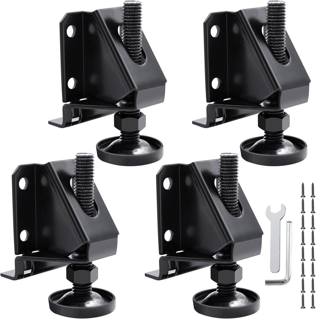DkOvn 4 Pack Heavy Duty Leg Leveler, Leveling Feet, Adjustable Furniture Leveler Legs, with Screws, Lock Nuts and Wrench, 2 inch Adjustable Height, for Furniture, Table, Cabinets (Black)