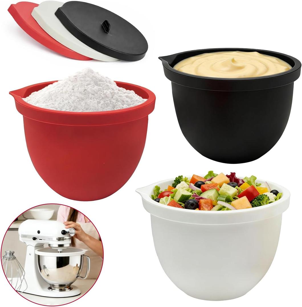 Silicone Liners for KitchenAid 5 Qt Tilt-Head Stand Mixer(Only), 3 Pack Mixing Bowl Liners with Lids, Thicker, No Stick & Easy to Clean, Stand Mixer Accessories