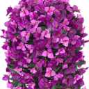 Artificial Bougainvillea Faux Flowers Plants Baskets for Outdoor Outside Decoration, 3PCS Fake Silk Flowers Long Trailing Vines UV Resistant Realistic for Front Door Porch Patio (Double Fuchsia)