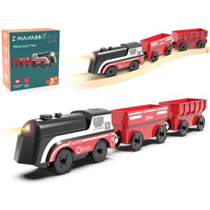 Battery Operated Train for Wooden Track, Motorized Train for Toddlers 3+ Years Old, 3Pcs Trains Toy Set Electric Trains Compatible with Thomas, Brio, Chuggington, Melissa and Doug
