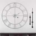 LEIKE 16" Modern Large Wall Clocks,Vintage, Round,Silent Non Ticking,Battery Operated,Silver Metal Roman Numerals Clock for Living Room/Bedroom/Kitchen Decor