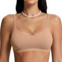 OEAK Womens Comfortable Bras No Underwire Cami Bra Seamless Unlined Bralettes Scoop Neck Unpadded Everyday Sports Tshirt Bra (Large, Nude)
